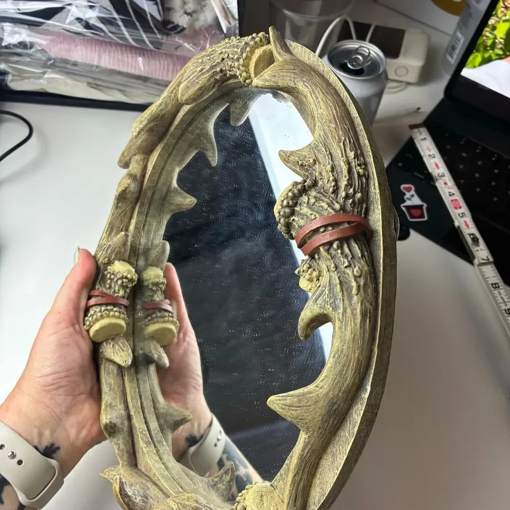 Deer Antler Wall Mount Oval Mirror & Candle/Display Holder Lodge Cabin Rustic